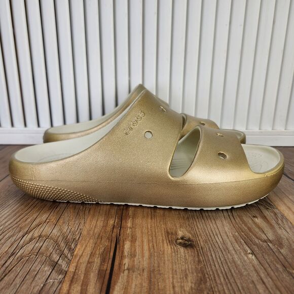 Crocs Classic v2 Slide Sandals Mens Size 9 Metallic Gold Slip On Comfort Casual main image 9